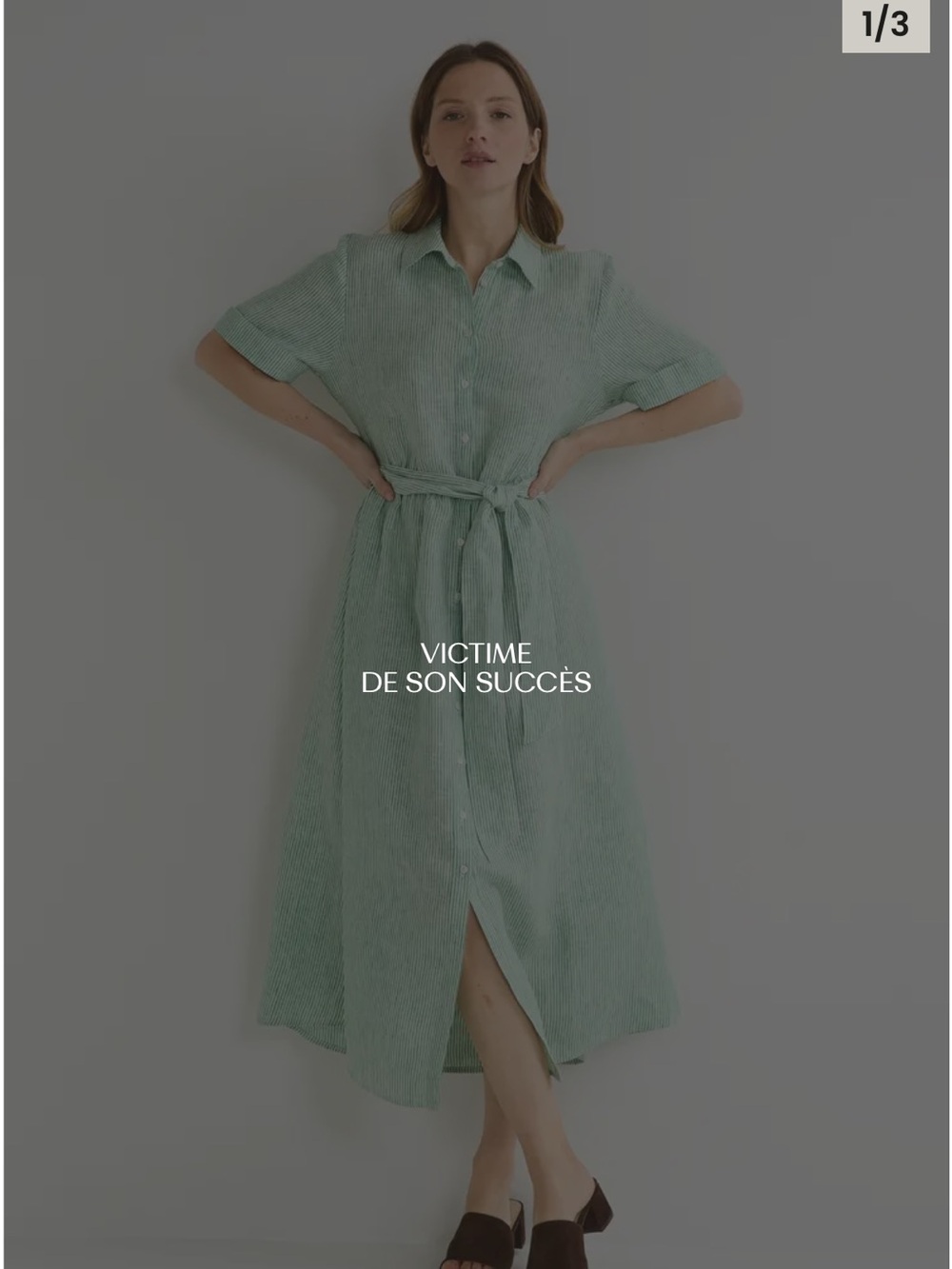 Monoprix Premium 100% Linen Mint Green Midi Shirt Dress